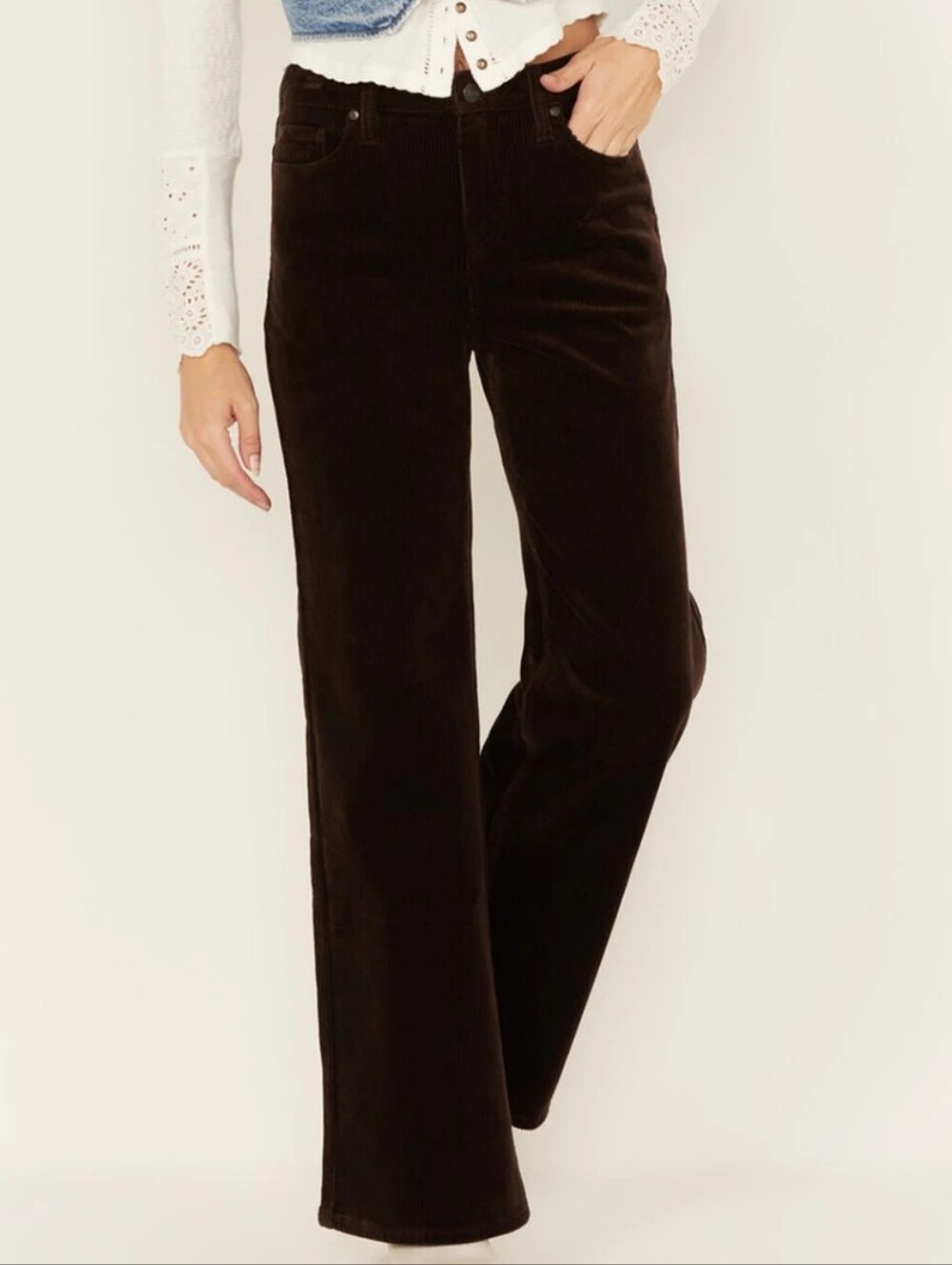 Cleo + Wolf Womens Chocolate Brown High Rise Loose Corduroy Wide Jeans 29x32
